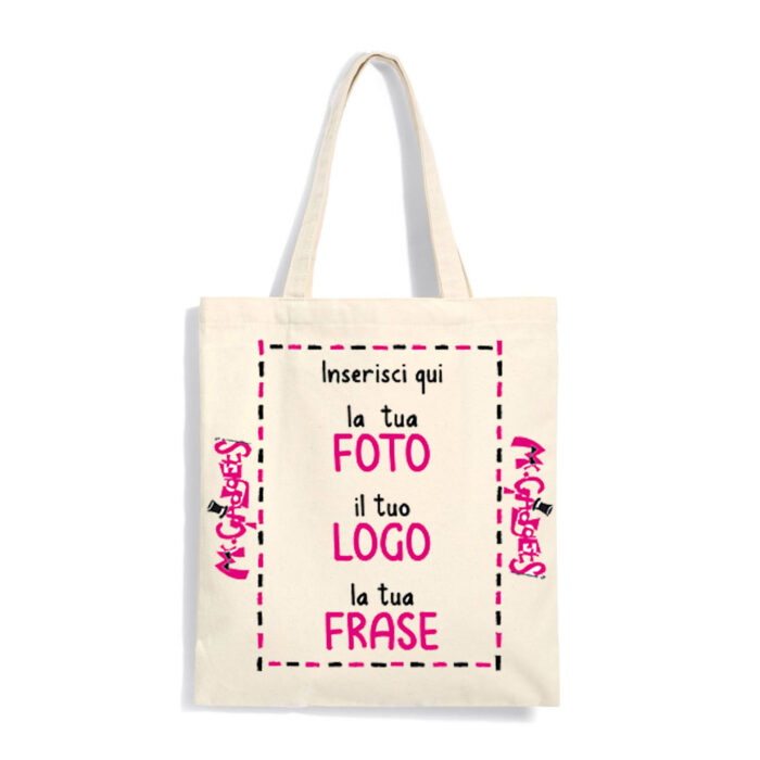 Shopper Personalizzabile 100% cotone riutilizzabile-Con manici lunghezza 67cm -Dimentisoni 38x42