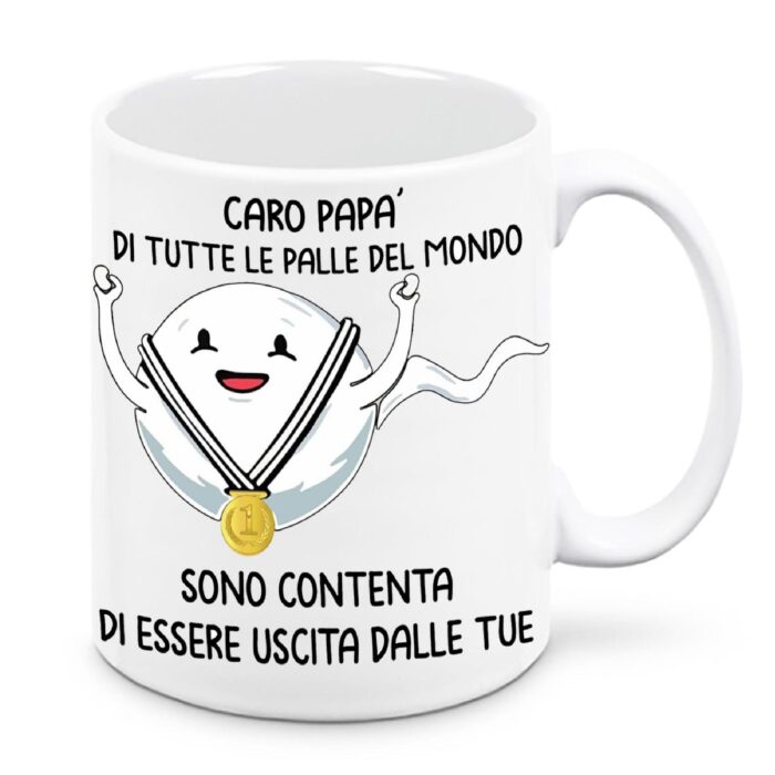 Tazza Regalo Festa del Papà Spermatozoo Contento-Contenti-Contenta